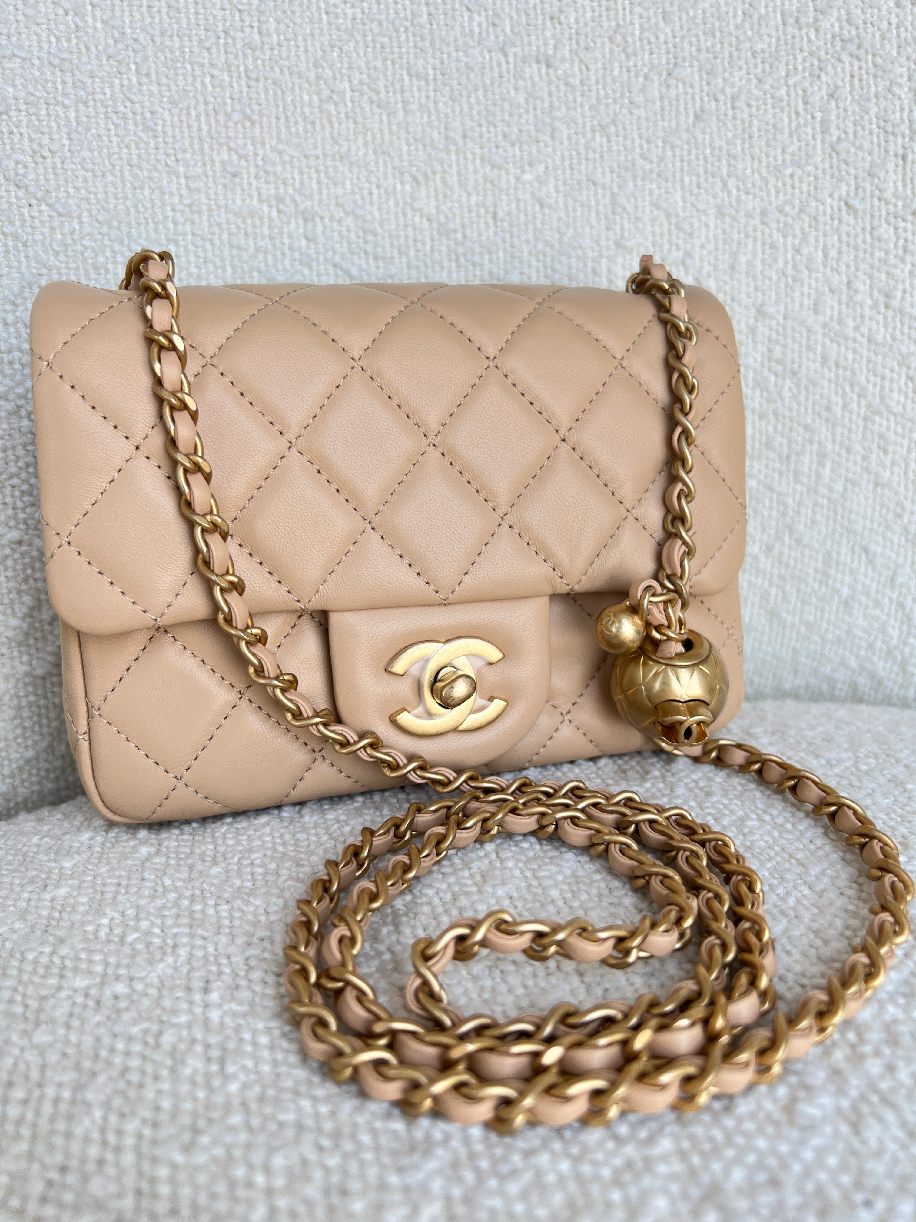 Chanel Pearl Crush Mini Square Flap Bag Black Lambskin Antique
