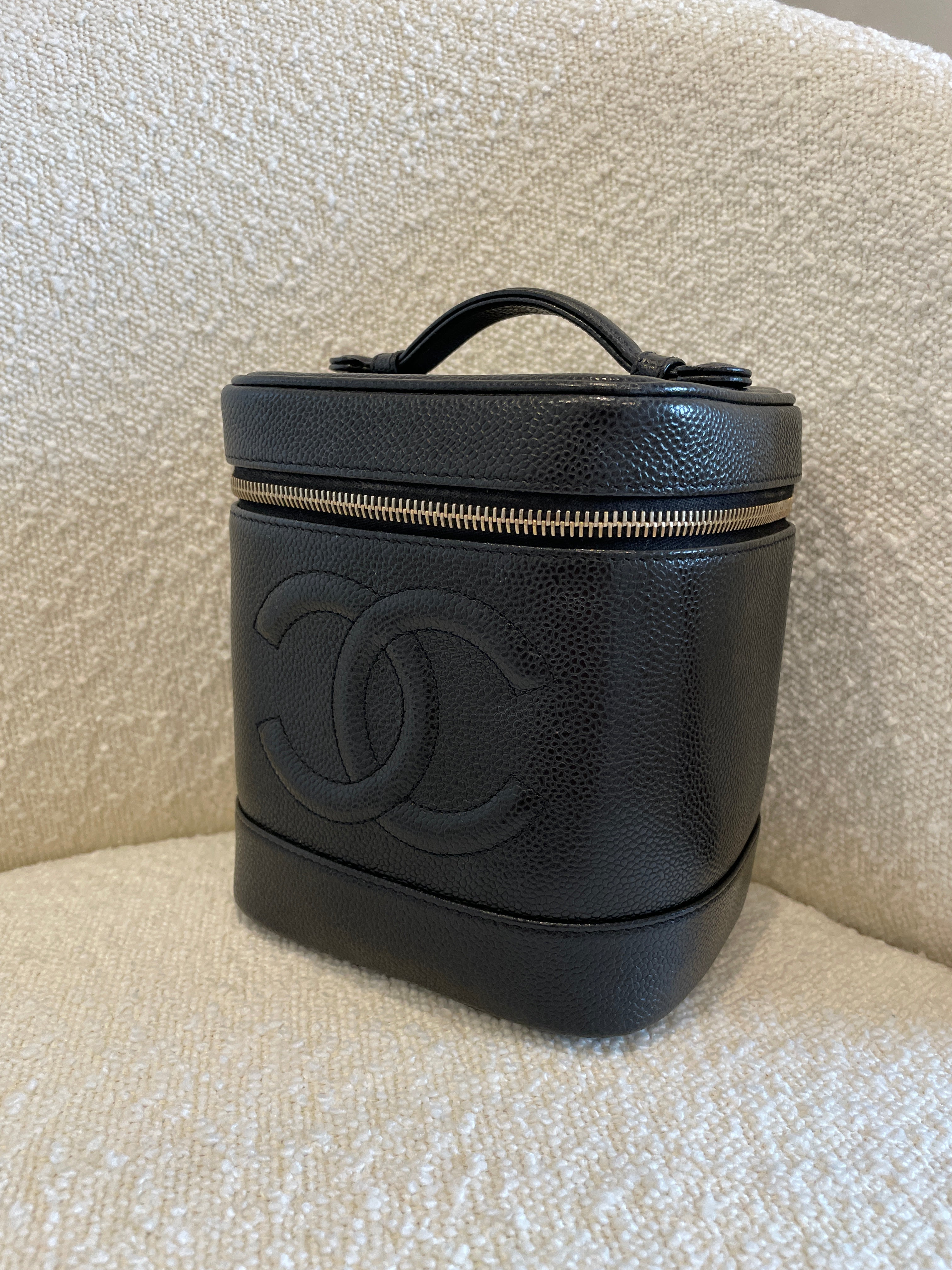 Chanel Vanity Case Rare Large Vintage 90s Top Handle Black Caviar Leather  Bag