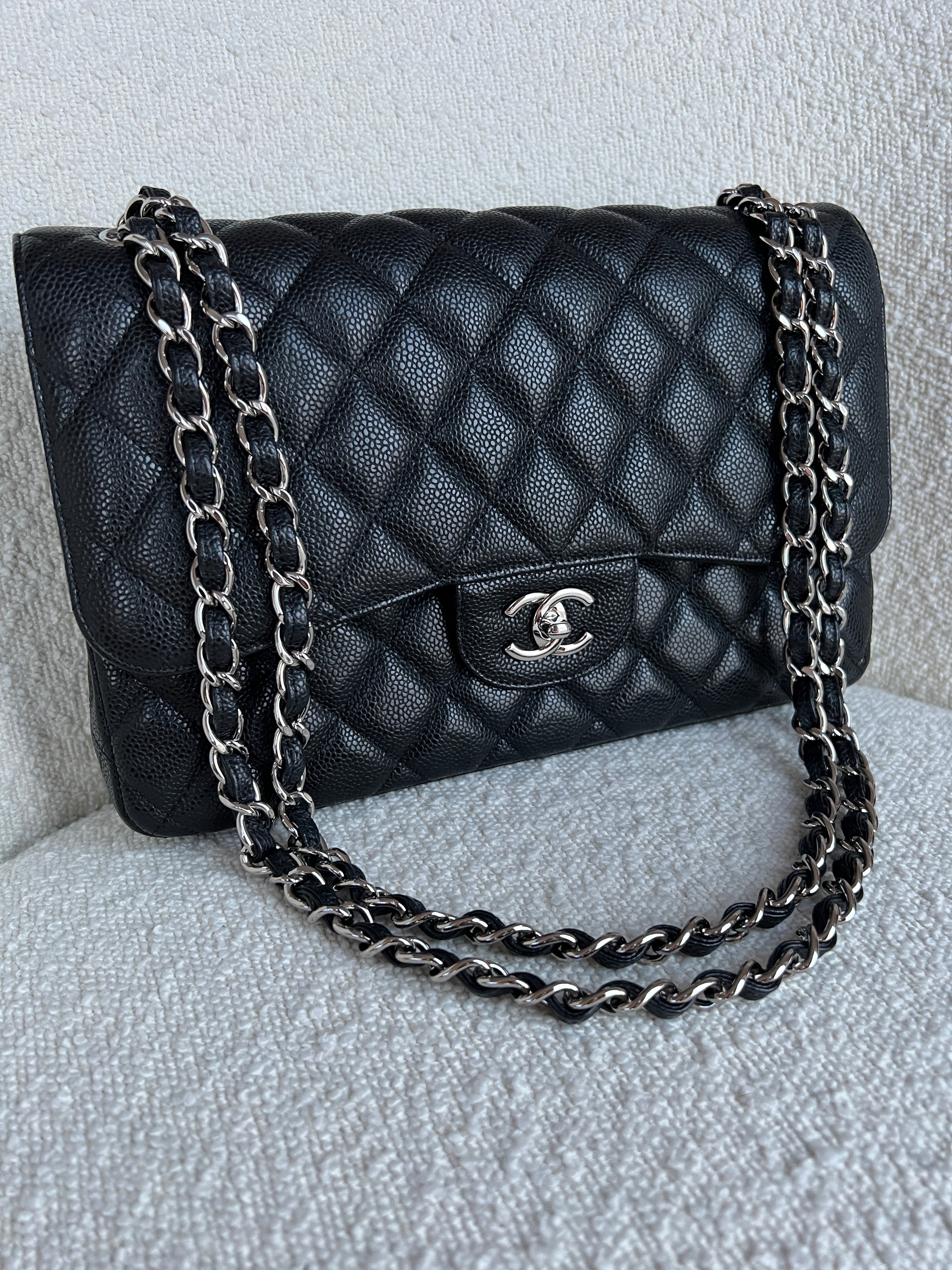 CHANEL Pocket in the City Jumbo Flap Caviar Chain Convertible