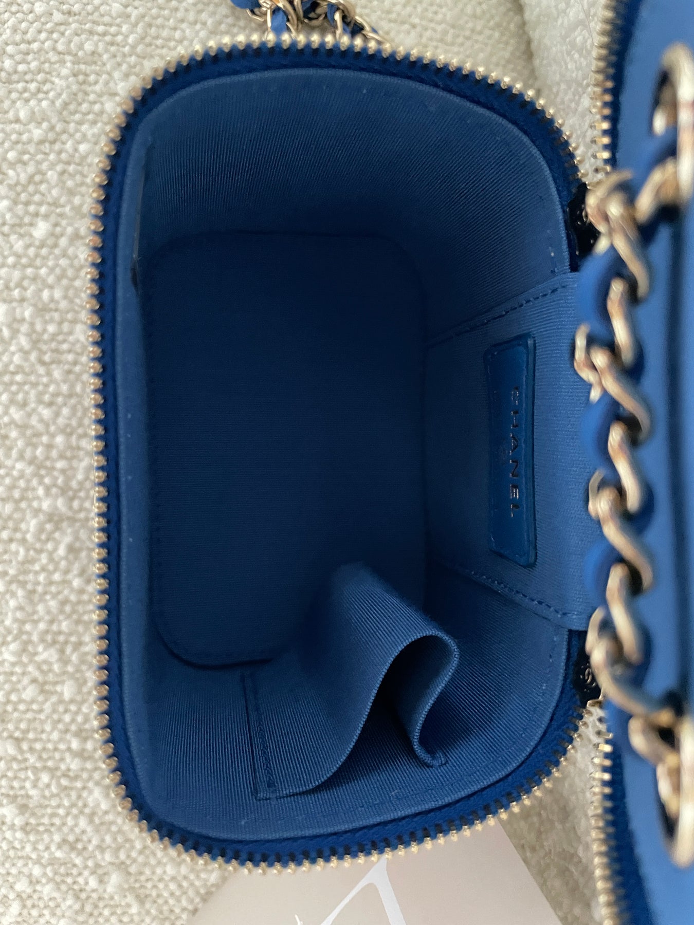CHANEL Small Blue Vanity With Chain – LUV Preloved