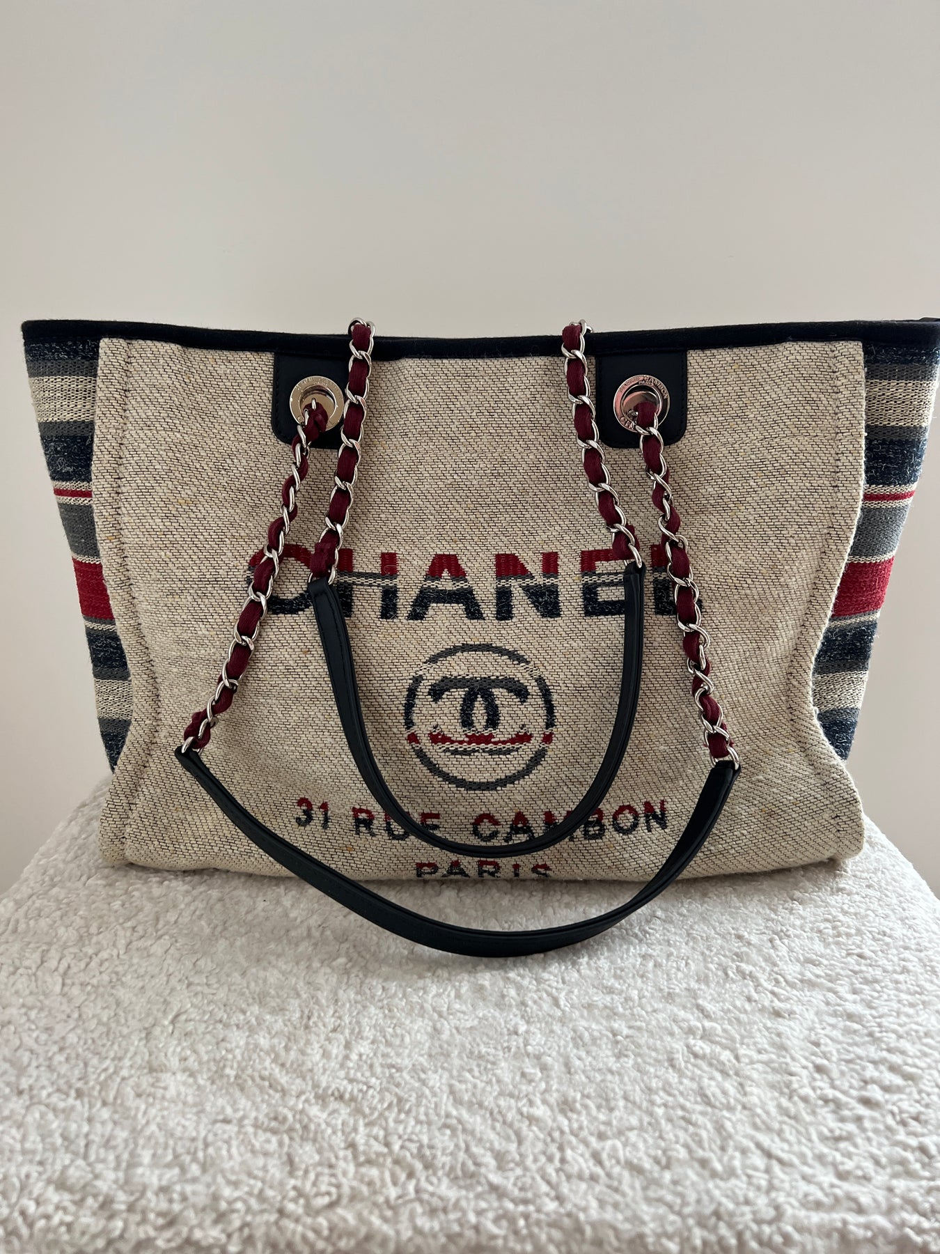 Pre-owned Chanel Small Deauville Shopping Bag Blue Caviar Antique
